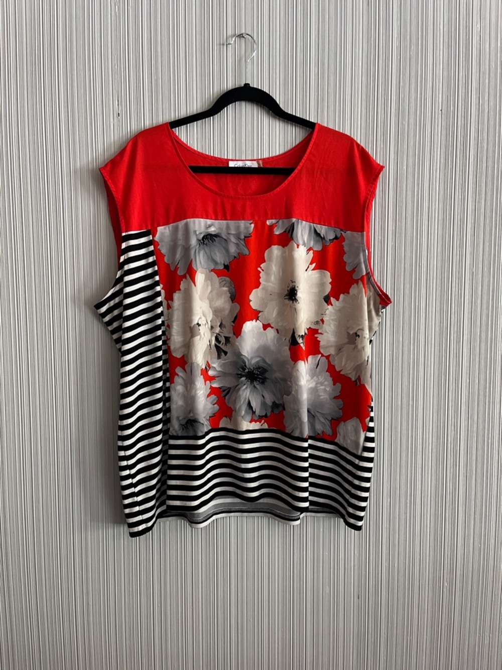 Calvin Klein Red Floral & Black-White Stripe Tank Top